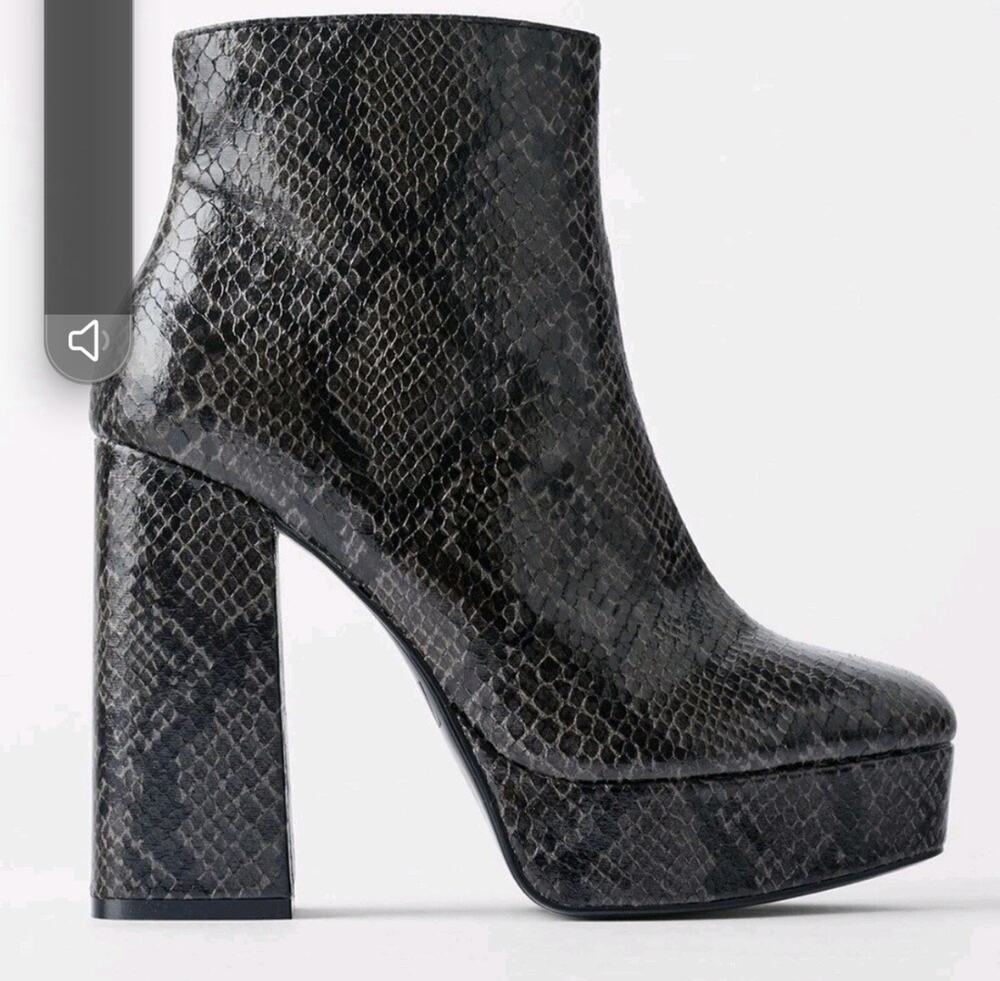 Zara Gray Snakeskin Print Platform High Heel Ankle Boots NWT Women's 7.5 (38)